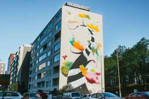 Tree of Poetry mural made by Teemu Mäenpää and produced by Annikki Poetry Festival was unveiled on 6 June 2020. Photo by Riikka Vaahtera