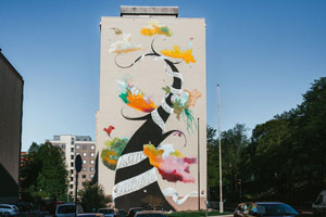 Tree of Poetry mural made by Teemu Mäenpää and produced by Annikki Poetry Festival was unveiled on 6 June 2020. Photo by Riikka Vaahtera
