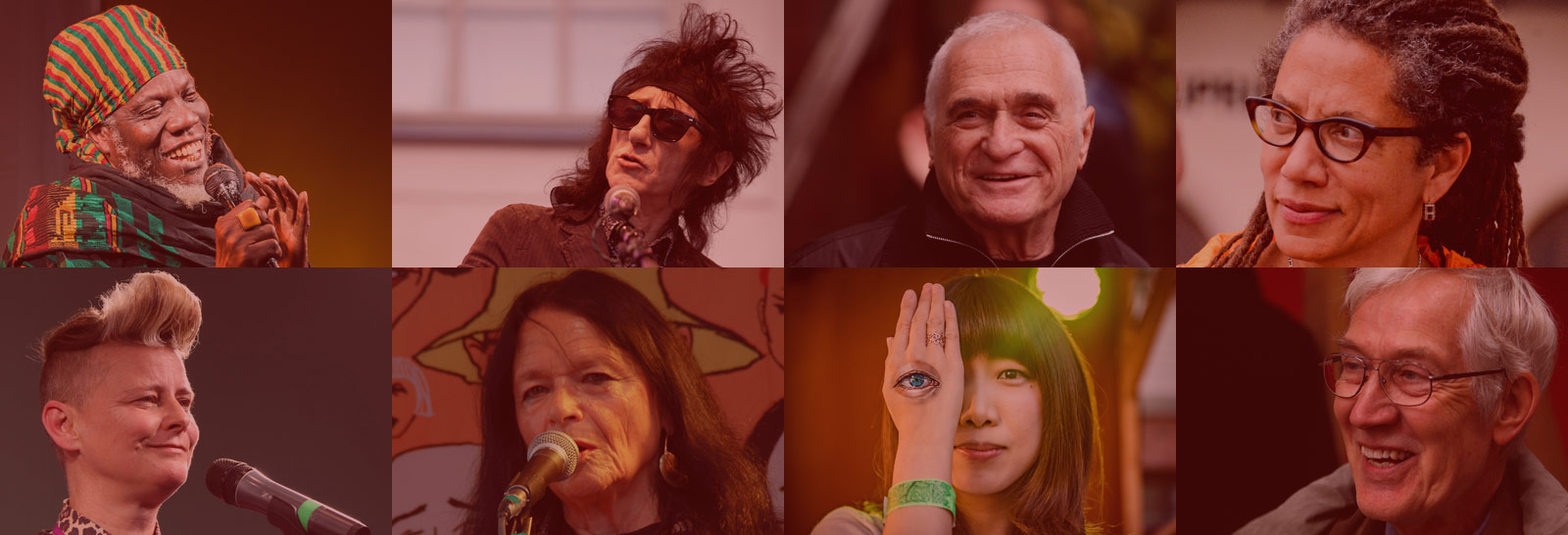 Annikin Runofestivaalin ulkomaisia esiintyjiä: Mutabaruka, Anne Waldman, John Cooper Clarke, John Giorno, Nikky Finney, Joelle Taylor, Jaan Kaplinski ja Yumi Fuzuki